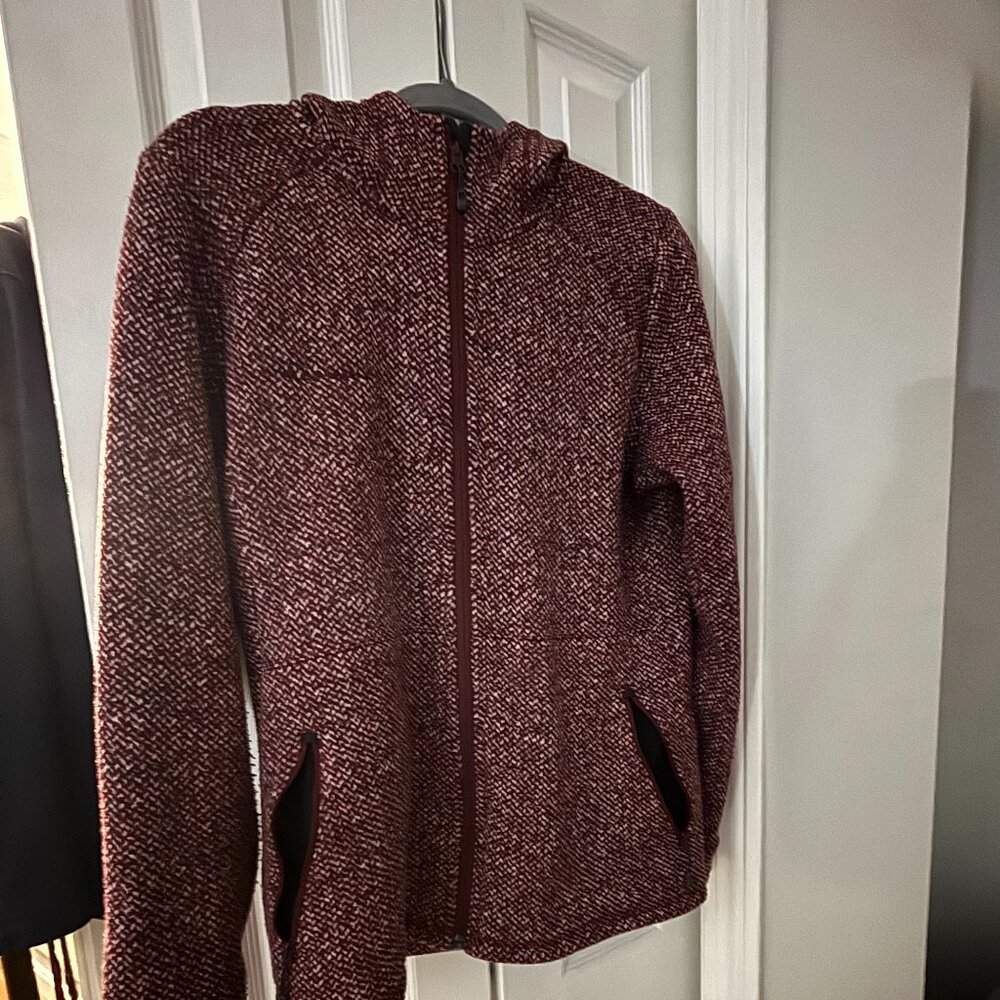 Mammut Kachemak Fleece Zip Front Hoodie Hooded Sweatshirt Merlot Red White XL